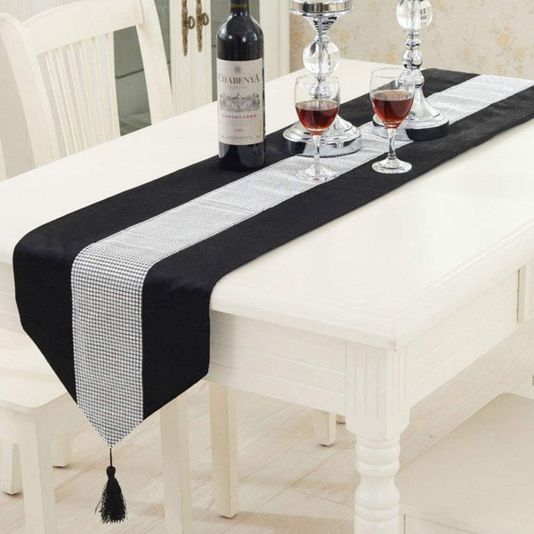 Time to Sparkle Luxury Velvet Diamante Table Runner Thick Velvet