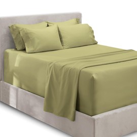 Hearth & Harbor Extra Deep Pocket Queen Sheets Sets - Fits Mattress 18-24 Inches Deep - Extra Deep Pocket Sheets - 6 Piece Queen Size Sheets - Queen Sheets Deep Pocket - Sage Sheets