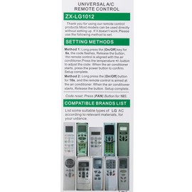 Universal A/C Remote Control for LG Air Conditioner, ZX-LG1012 Replacement Compatible with LG AC Air Conditioning Remote Control - All Models