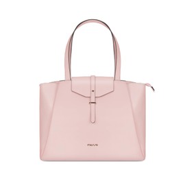 MOSISO Laptop Tote Bag for Women, 15.6 inch PU Leather Work Laptop Bag with Flap Buckle & Clutch Purse, Large Capacity Computer Shoulder Handbag for Casual Business Travel, Pink