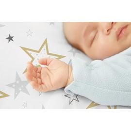 Kushies Baby 100% Breathable Cotton Percale Bassinet Sheet, Fully Elasticized- Made in Canada, 18" x 30" Multi Golden Star