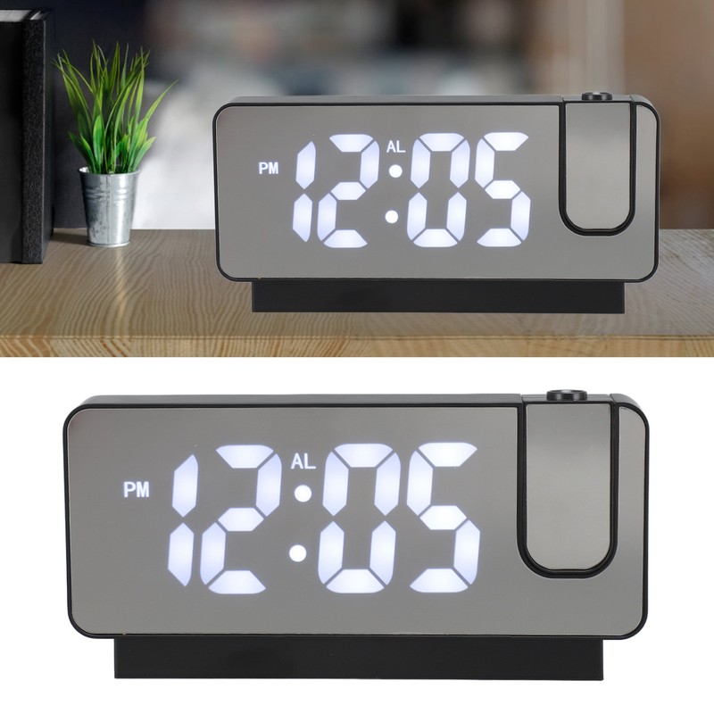 Projection Alarm Clock USB Rechargeable White Light Snooze Function Adjustable