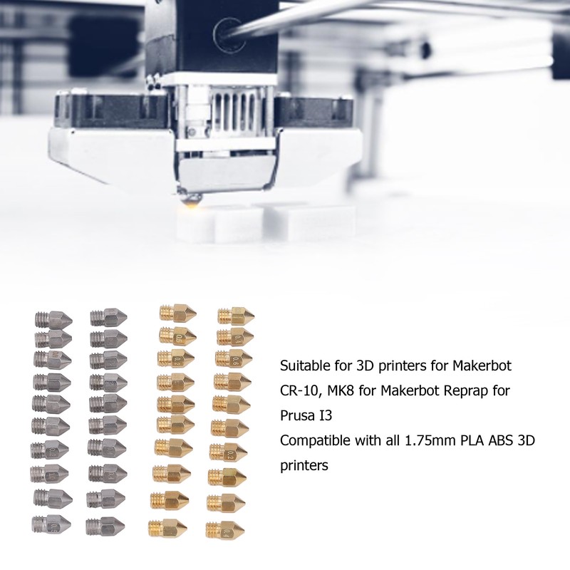 52Pcs 3D Printer Nozzle Stainless Steel Brass with Cleaning Tool