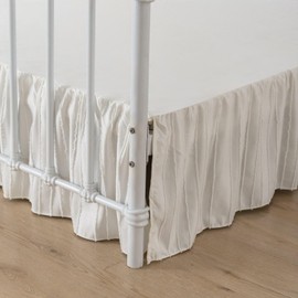 Bed Skirt Twin Size, Ruffled Bed Skirts with Split Corners, Bed Skirts 16 Inch Drop, Striped, Ivory, 16" Twin