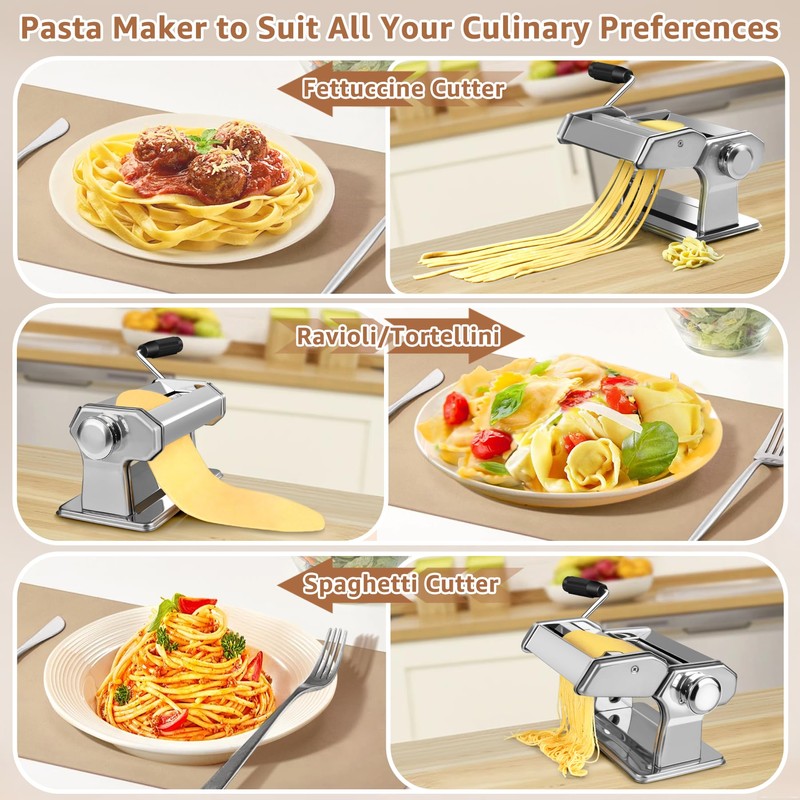 Pasta Maker - 7 Thickness Settings Pasta Roller & 2-in-1