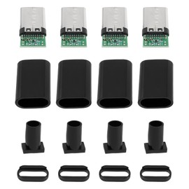 OTOTEC 10 Sets of 4 pin USB-C Connector Kit Type-C DIY Male Plug Connector USB 3.1 Male Connector with Type C Housing C type PCB Board Welding Line Kit Black