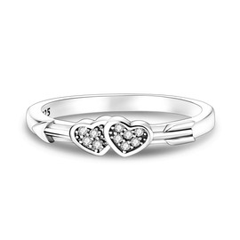 Hapour 925 Sterling Silver Rings for Women, Love Heart Eternity Band Simple Minimalist Heart Arrow Promise Rings For Her, Wedding Engagement Statement Jewelry