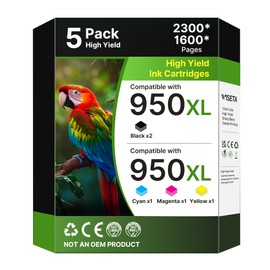 950XL and 951XL Ink Cartridges Combo Pack 5-Pack Replacement for HP 950XL 951XL Ink Cartridges for HP Printers Officejet Pro 8600 8610 8620 8100 8630 76DW 251DW, 2 Black,Cyan,Magenta,Yellow | C2P01FN