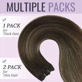 fshine Sew in Hair Extensions Real Human Hair 14 Inch 100g Balayage Dark Brown to Chestnut Brown and Brown Weft Real Human Hair Sew in Extensions Straight Hair