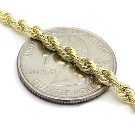 10K Yellow Gold Men's 4MM Diamond Cut Rope Bracelet Lobster Clasp, 8 Inches
