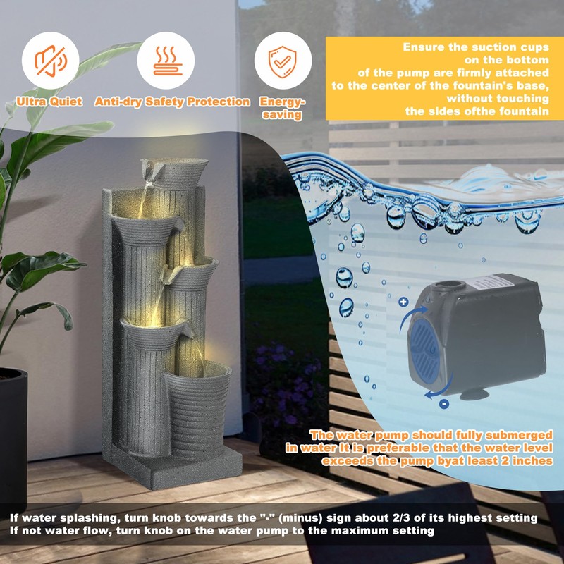 5-Tier Cascading Outdoor Water Fountain with LED Lights