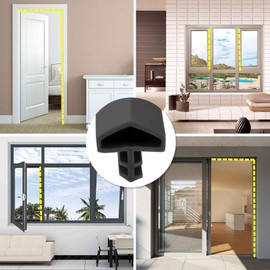 Door Seal, 5 m/10 m/30 m 12 mm Room Door Seal, TPE Rubber Seal, Sealing Tape Frame, Door Stop Seal, Frame Seal for Doors, Windows (Black, 30 m)