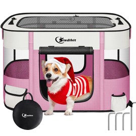 Dog Playpen,Cat Pet Puppy Pen,Portable Playpens for Dogs Indoor Outdoor Travel Camping Use,Foldable Dog Kennel Tent Crate for Rabbit Small Animals with Carrying Case and Tent Stakes (Pink, Medium)