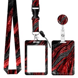 Badge Reels Retractable with Carabiner Reel Clip, ID Name Tag Work Badge Holder Belt Ferrule, Identity ID Badge Holder Cover Case for Office Work Nurse Teacher Student Gifts Red Gray Marble Wood Grain