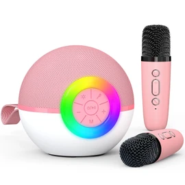 Heroange Karaoke Microphone Machine Toys for Kids Adults, Mini Portable Bluetooth Speaker with 2 Wireless Mics, Christmas Birthday Gifts for Boys Girls Ages 3 4 5 6 7 8 9 10 11 12+ Year (Pink)