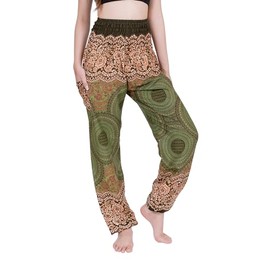 CHAINUPON Flowy Pants Women Harem Trouser Yoga Boho Hippie Clothes (S-M,Mandala Olive Green)