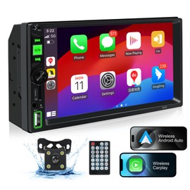 Double Din Car Stereo with Type-C Changer Wireless Car Stereo Compatable with Apple CarPlay&Android Auto,7in IPS Touchscreen with Bluetooth,MirrorLink Backup Camera, SWC FM/AM Car Radio Receiver