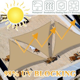 Teynewer Sun Shade Sail Triangle 3.6x3.6x3.6m Waterproof Shade Sail for Outdoor Garden Patio Party 98% UV Block Sunscreen Awning Canopy Sunsail with Free Rope, Sand