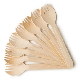 Efforias Wooden Disposable Cutlery - Biodegradable & Plastic Free Wooden Cutlery - Ideal for Wedding, Picnic, Party, Office Eco Friendly (100 Sporks)