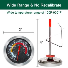 Quantfire Upgrade Replacement Thermometer for M/Minimax Big Green Egg, 2" Grill Temperature Gauge for Big Green Egg Accessories 150-900°F with Waterproof E An Glass Lens