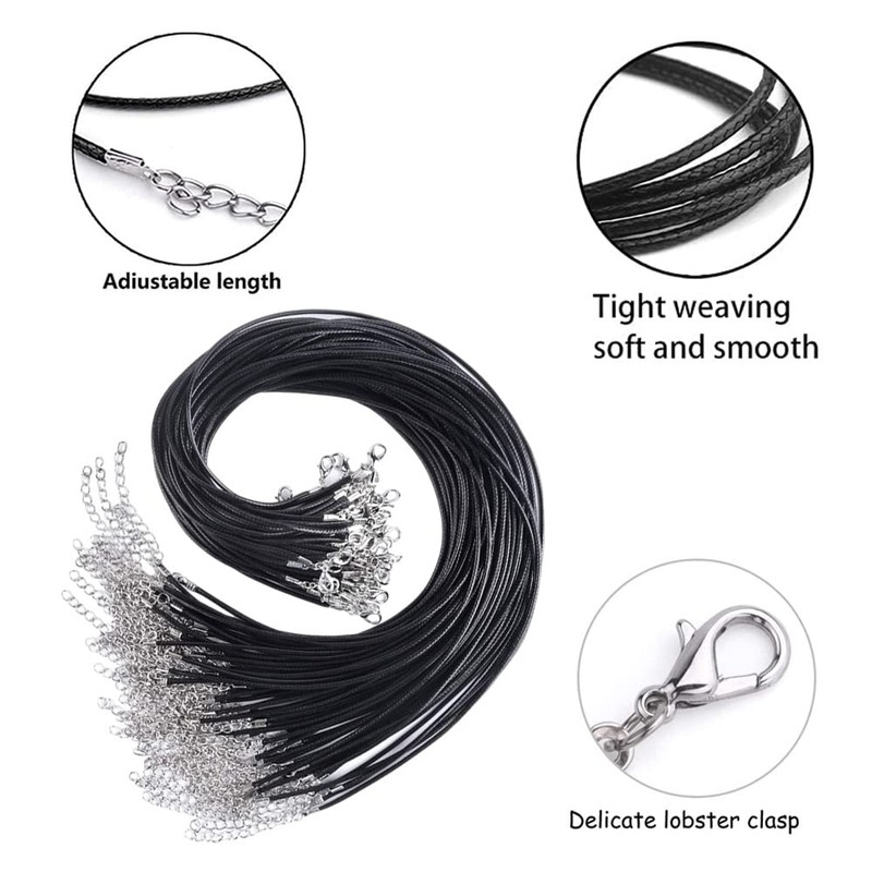 Pack of 50 Leather Cord Chain with Clasp, Waxed Necklace