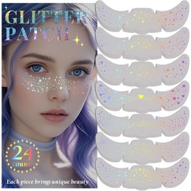 8 PCS Holographic Glitter Freckles Face Tattoos, Waterproof Face Stickers, Easy to Apply Sparkle Freckle Makeup Accessories for Festival, Rave & Party (8Pack-Holographic)