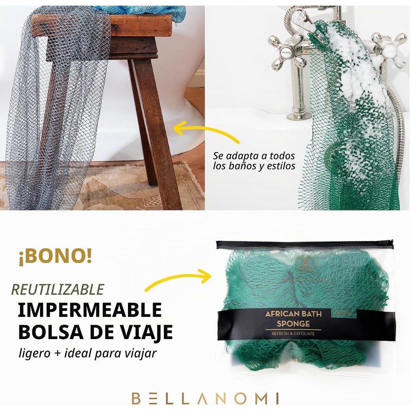 Esponja de baño africana exfoliante Bellanomi, set de 4 piezas