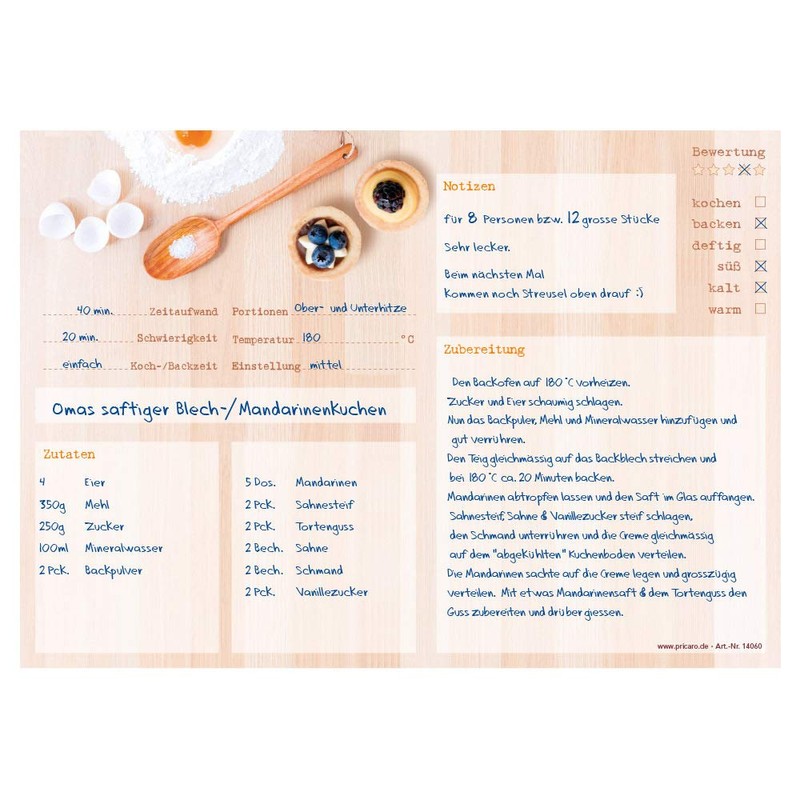 PRICARO Rezeptblock-quer Backen, A4, 25 Blatt, 3 Stück