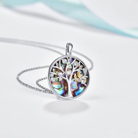 TANGPOET Tree of Life Necklace 925 Sterling Silver Abalone Tree of Life Pendant Family Tree Pendant Necklace with Bird Valentines Day Jewellery Gifts for Women Family Friends