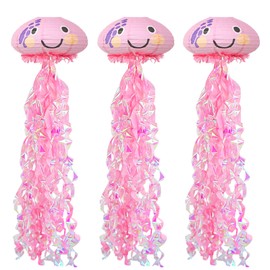 Ycitusi Jellyfish Paper Lanterns, Under The Sea Party Decorations, 3Pcs Hanging Jelly Fish for Mermaid Ocean Themed Spongebob Birthday Party Decorations, Baby Shower Classroom Decor(Pink)