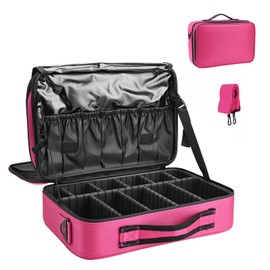 Shretty 13.5 Inch Makeup Bag travel organizer Cosmetic Case Professional Artist Storage Bag with Adjustable Dividers for Women Cosmetics Brushes Toiletry, Hot Pink