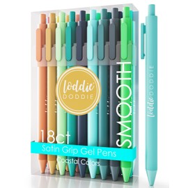 Loddie Doddie Retractable Colored Gel Pens for Journaling - 18-Pack 0.7mm Fine Tip Coastal Satin Barrels - Smooth Glide Ink & Precise Lines with Vibrant Colorful Pens