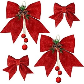 Pack of 4 Christmas Bow, Red Glitter Sequin Bow, Large Christmas Tree Bow, Christmas Bow for Sequin Bows, Christmas Decoration Bows for Home, Christmas Tree Party Gift