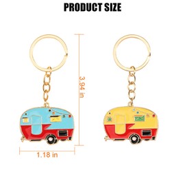 Zpana Camper Car Keychain, 2PCS Happy RV Pendant Keyring, Metal Lovely Travel Vehicle Key Ring, Universal Auto Accessories(Yellow+Blue)