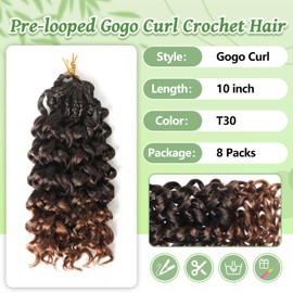 Gogo Curl Crochet Hair 8 Packs Ocean Wave Crochet Hair Pre Looped Deep Twist Goddess Box Braids Curly Water Wave Synthetic Braiding Hair For Black Women (#T30, 18 Inch (Pack of 8))