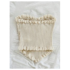 SHENHE Women's Plus Size Pearl Strapless Tops Asymmetrical Knit Tube Cute Going Out Top Apricot XX-Large Plus