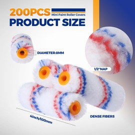 Leumoi 200 Pcs 4 Inch Mini Paint Roller Bulk Small Microfiber Roller Cover 1/2" Nap for Paint Roller Brush for House Painting Supplies DIY Craft Home Wall Repair Tool Kit Set(Red Blue)