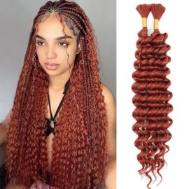 XGY Hair 24 Inch Cooper Red Braiding Hair for Boho Braids 100g Deep Wave Bulk Synthetic Hair for Braiding Knotless Ginger Water Wave Bundles Hair Extensions 2 Bundles for Women (350#, 24 Inch)