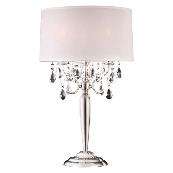 Ore International K-5109T Crystal Table Lamp, 17" x 17" x 29.5", Silver