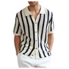 Verdusa Men's Striped Crochet Button Down Shirts Hollow Out Half
