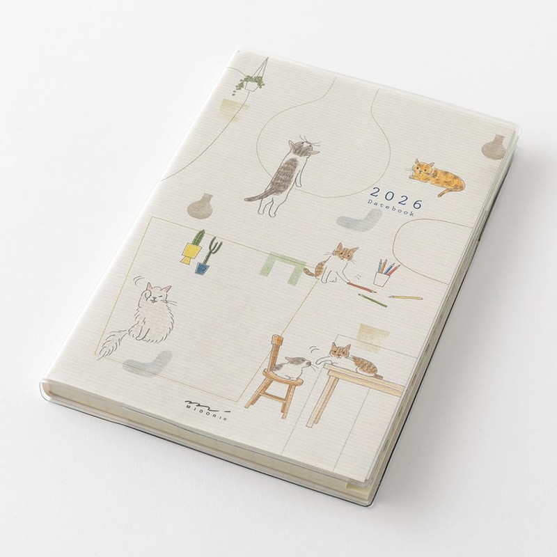 Midori Pocket Diary 2026 B6 Weekly Cat Pattern 22373006 (Starting