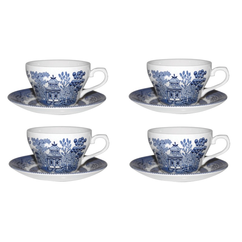 Churchill Blue Wollow 4 Teacup and 4 Saucer Set, Made