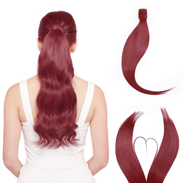 Ponytail Clip-In Extensions Hair Extensions One Piece Magic Tape in Ponytail Wrap Around Hairpiece Real Ombre 66 cm Straight Dark Red