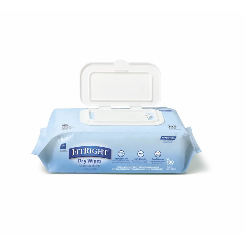 Medline FitRight Dry Wipes, Personal Cleansing Wipes, Dry Baby Wipes