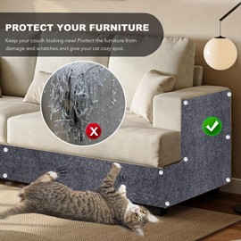78.7"X15.8" Self-Adhesive Cat Scratching Mat - Durable Couch Protector from Cat Claws, DIY Furniture Protector from Cats Scratching, Sticky cat Scratch Wall mat- No Residue, Safe for Cats (Dark Grey)