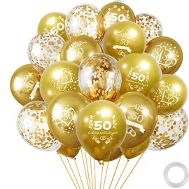 Pack of 20 Wedding Anniversary Balloons, Golden Wedding Decoration Latex Balloons, Women Men Anniversary 50th Decoration for Wedding Celebration Anniversary Party