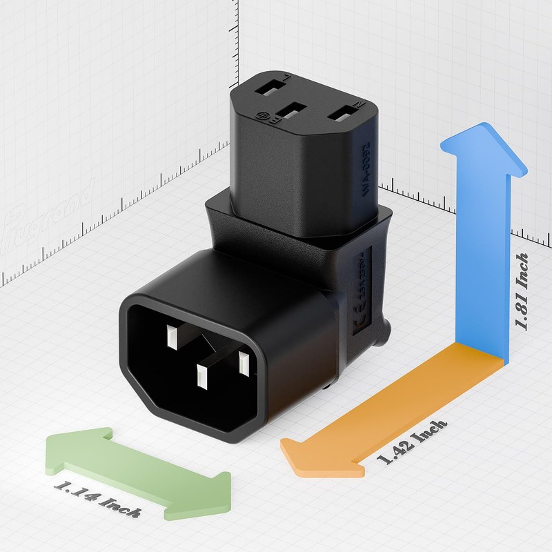 [2PACK] IEC 320 C14 to C13 Right Angle AC Adapter,