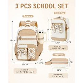 CAMTOP Girls Backpack with Lunch Box & Pencil Case Set, School Backpack for Girls with Large Water Bottle Holder Straps, Waterproof Kids Backpack, Cute Bookbag for Elementary School & Travel