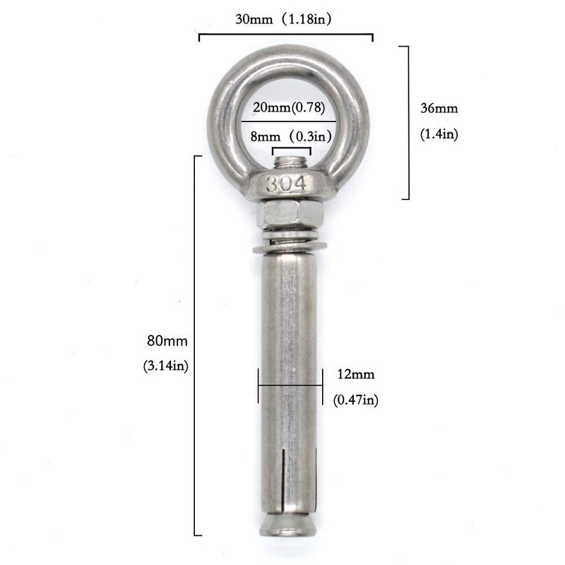 304 Stainless Steel Ring Lifting Anchor Screws, Expansion Anchor Hook