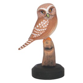 Brave Wings Hand Carved Wooden Owl ~ Ferruginous Pygmy Owl 26cm High ~ Ornament Sculpture Figurine Statue Unique Table Decoration Home Decor ~ 5319